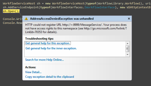 AddressAccessDeniedException in Visual Studio 2008